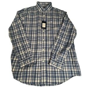 CHAPS Men's Stretch Plaid Button Down Shirt Sky Blue Long Sleeve‎ Sz 2XL